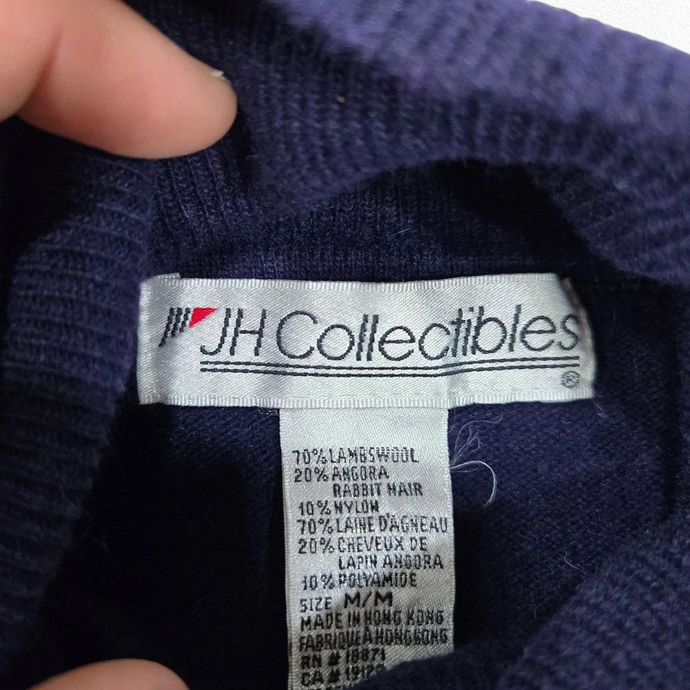 Vintage 80s Navy Blue Lambswool Angora Fitted Turtleneck Sweater Size Medium